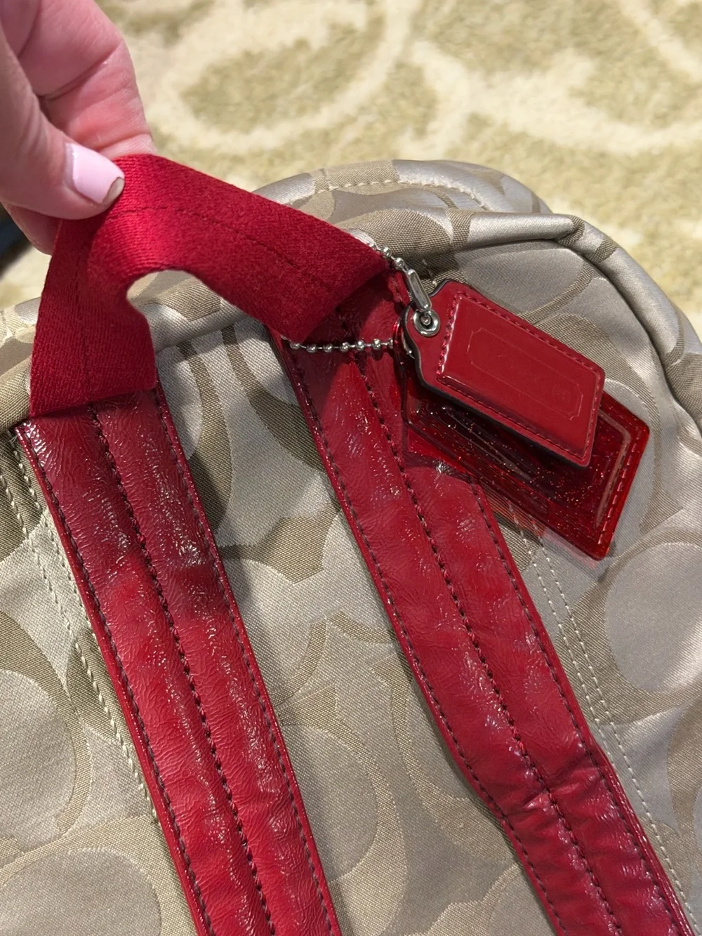 Coach F20046 Poppy Signature Canvas Backpack Red Patent